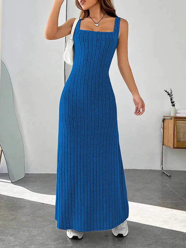 A-Line Loose Solid Color Spaghetti-Neck Maxi Dresses - Image 4