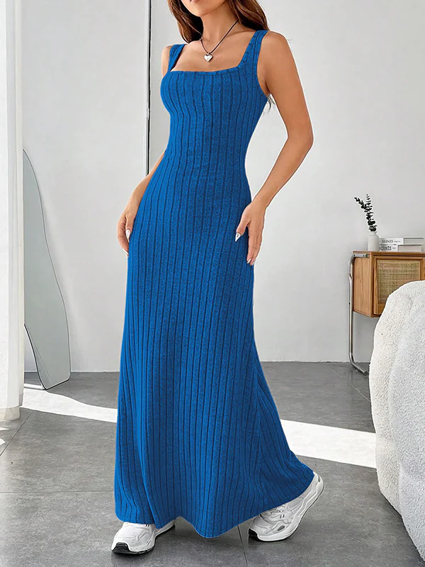 A-Line Loose Solid Color Spaghetti-Neck Maxi Dresses - Image 5