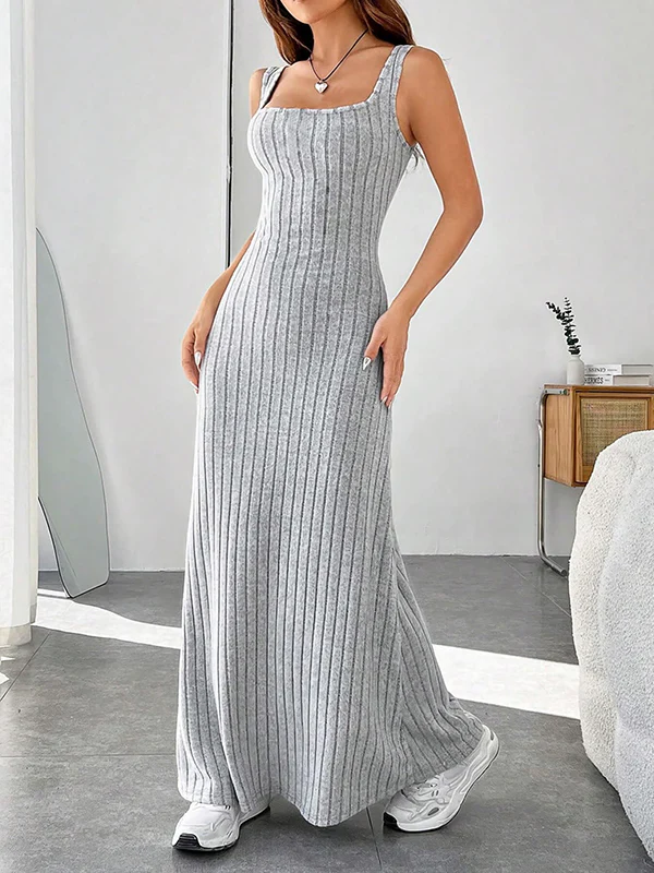 A-Line Loose Solid Color Spaghetti-Neck Maxi Dresses - Image 7
