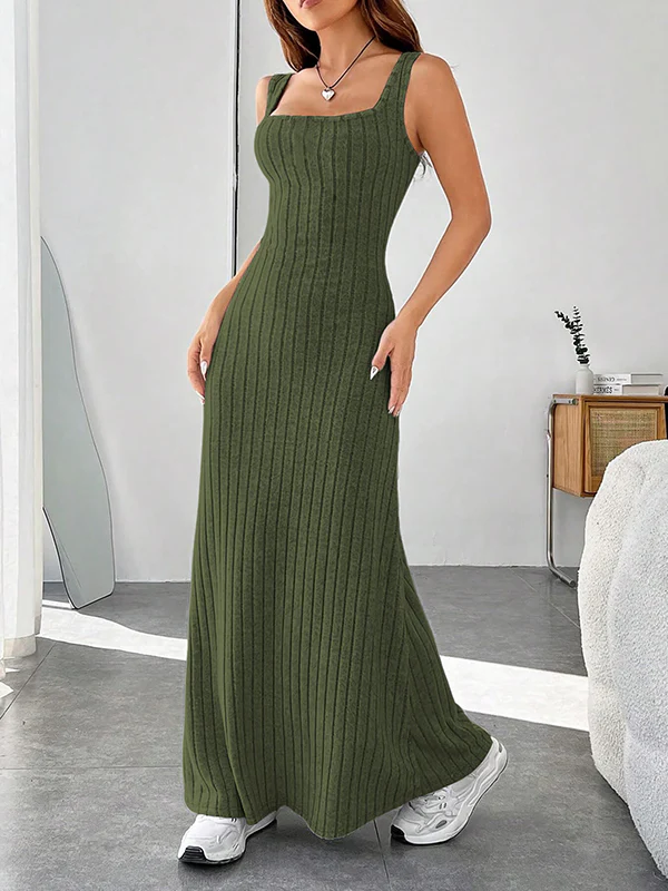 A-Line Loose Solid Color Spaghetti-Neck Maxi Dresses - Image 9