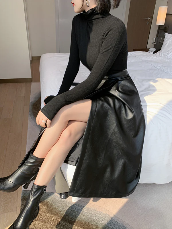 A-Line Loose Solid Color Split-Front Skirts Bottoms - Image 10