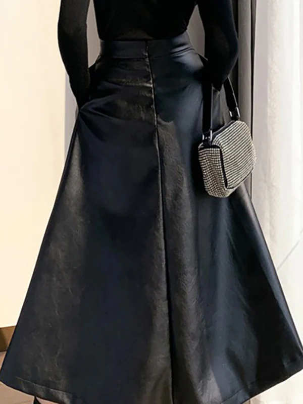 A-Line Loose Solid Color Split-Front Skirts Bottoms - Image 3