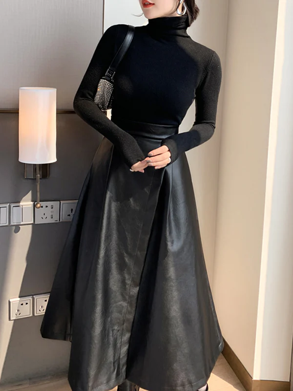 A-Line Loose Solid Color Split-Front Skirts Bottoms - Image 5