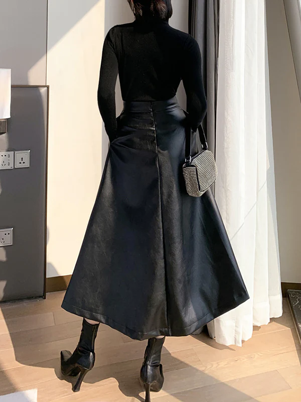 A-Line Loose Solid Color Split-Front Skirts Bottoms - Image 8