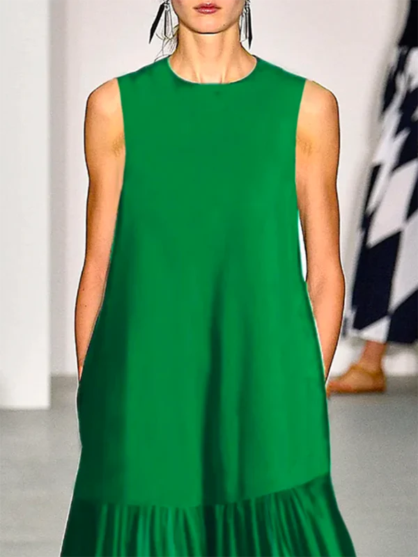A-line Loose Solid Color Split-Joint Round-neck Maxi Dresses - Image 4