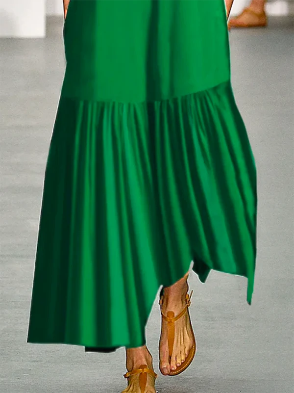 A-line Loose Solid Color Split-Joint Round-neck Maxi Dresses - Image 5