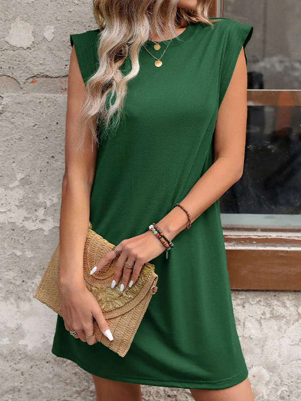 A-Line Loose Solid Color Split-Joint Round-Neck Mini Dresses - Image 11