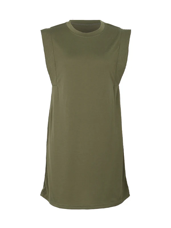 A-Line Loose Solid Color Split-Joint Round-Neck Mini Dresses - Image 15