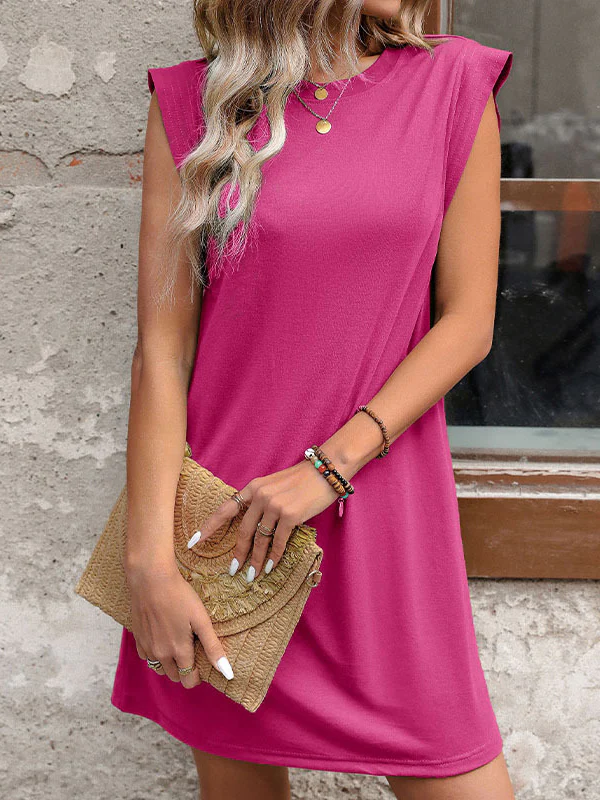 A-Line Loose Solid Color Split-Joint Round-Neck Mini Dresses - Image 4