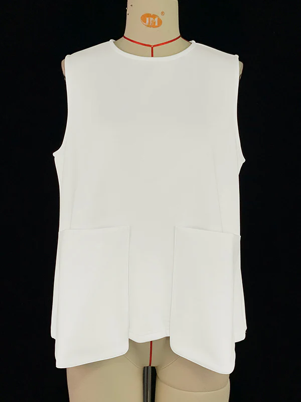 A-Line Loose Solid Color Split-Joint Round-Neck Vest Top - Image 11