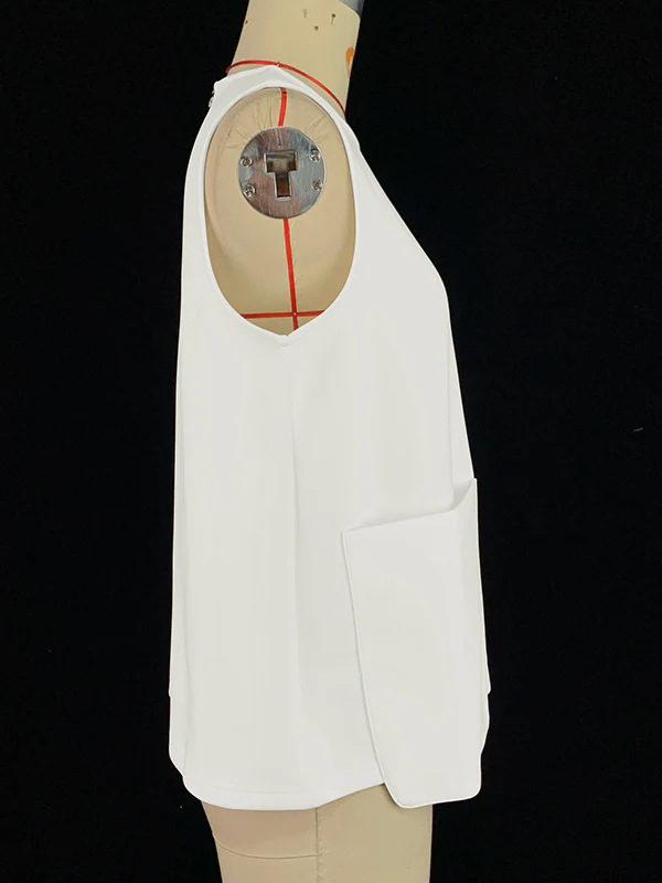 A-Line Loose Solid Color Split-Joint Round-Neck Vest Top - Image 12