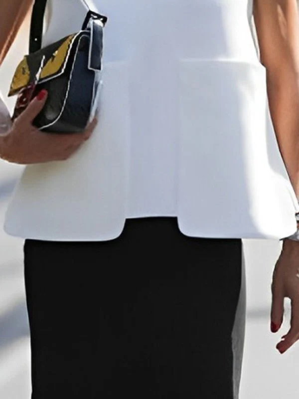 A-Line Loose Solid Color Split-Joint Round-Neck Vest Top - Image 2