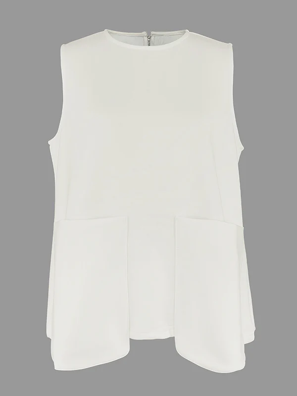 A-Line Loose Solid Color Split-Joint Round-Neck Vest Top - Image 3