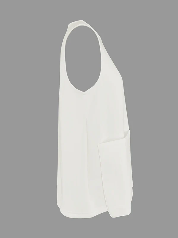A-Line Loose Solid Color Split-Joint Round-Neck Vest Top - Image 4