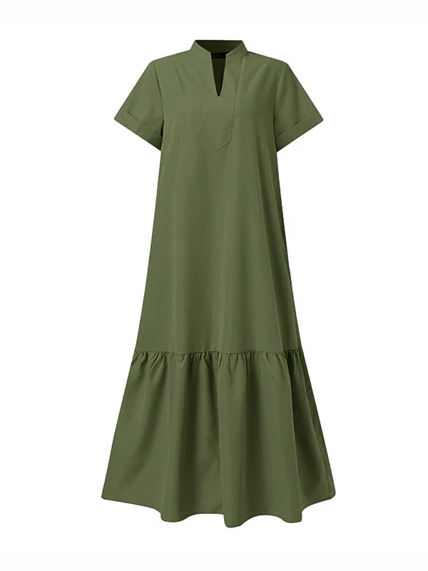 A-Line Loose Solid Color Split-Joint V-Neck Maxi Dresses - Image 10
