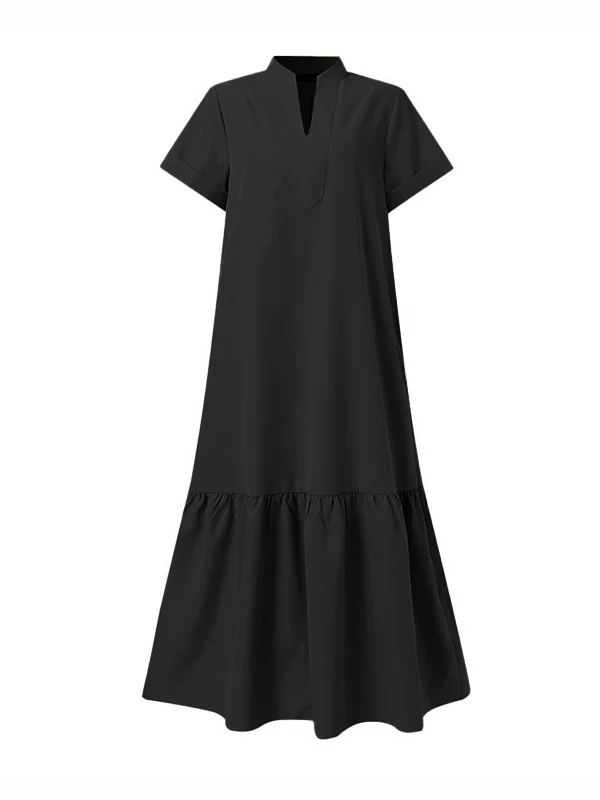 A-Line Loose Solid Color Split-Joint V-Neck Maxi Dresses - Image 11