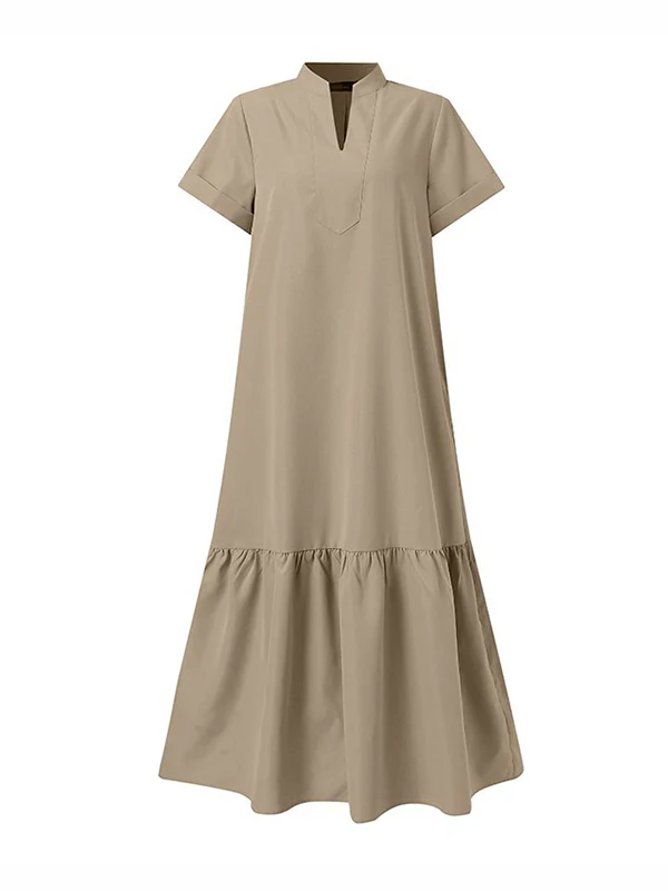 A-Line Loose Solid Color Split-Joint V-Neck Maxi Dresses - Image 7