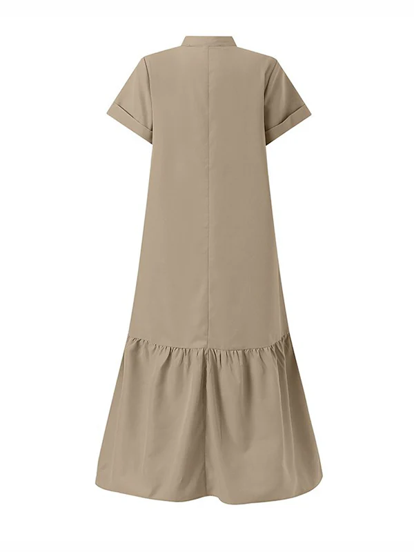 A-Line Loose Solid Color Split-Joint V-Neck Maxi Dresses - Image 8
