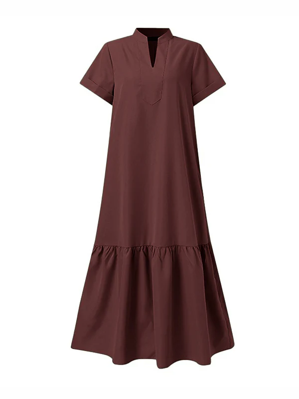 A-Line Loose Solid Color Split-Joint V-Neck Maxi Dresses - Image 9