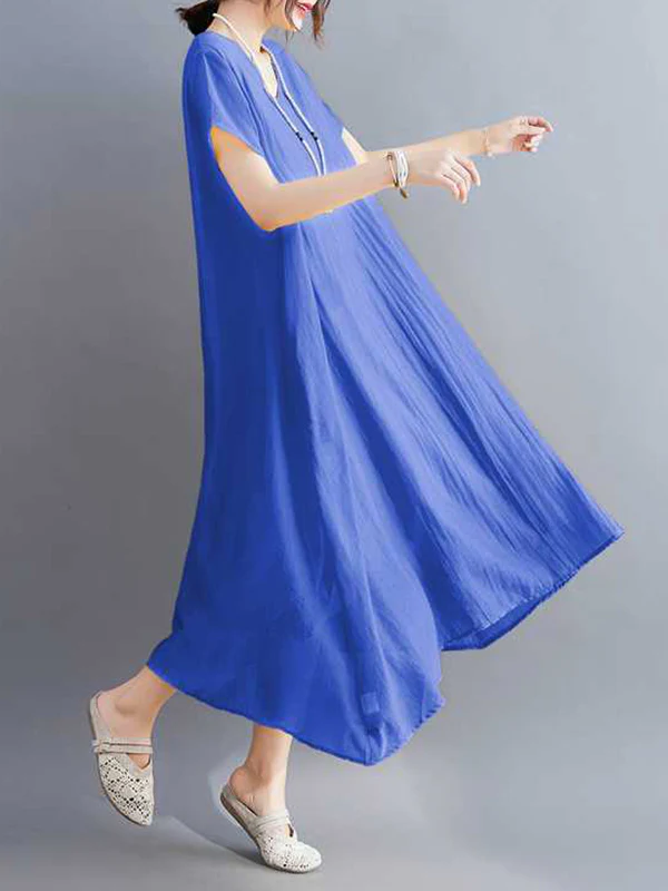 A-Line Loose Solid Color V-Neck Midi Dresses - Image 20