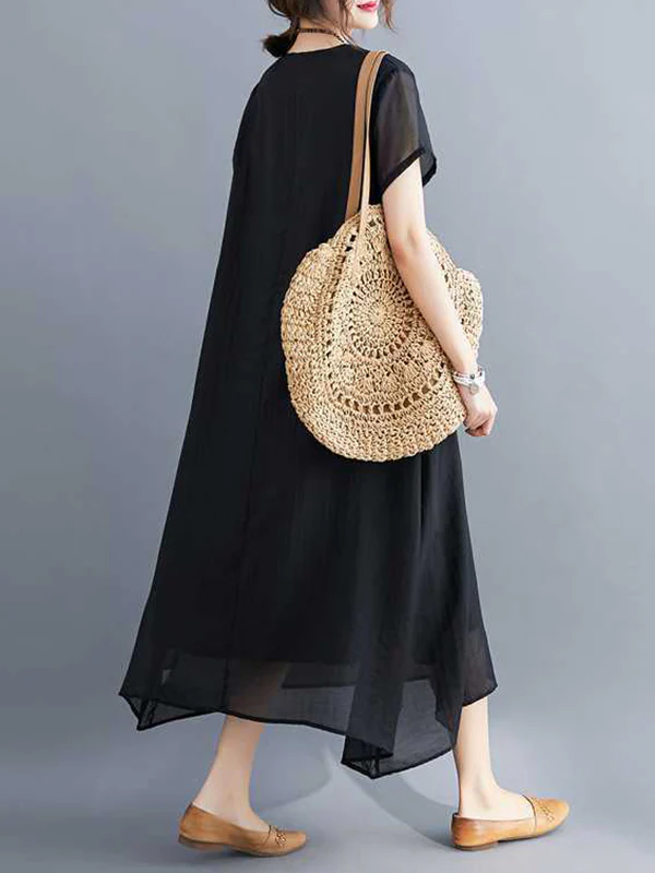 A-Line Loose Solid Color V-Neck Midi Dresses - Image 22