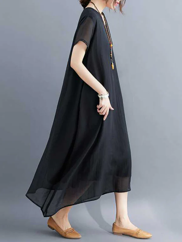 A-Line Loose Solid Color V-Neck Midi Dresses - Image 23