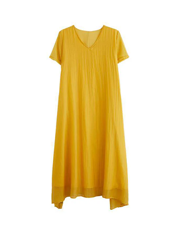 A-Line Loose Solid Color V-Neck Midi Dresses - Image 24