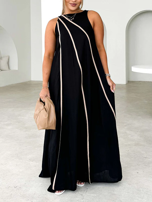 A-Line Loose Split-Joint Round-Neck Maxi Dresses - Image 10