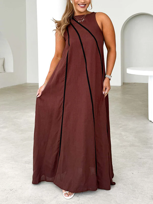 A-Line Loose Split-Joint Round-Neck Maxi Dresses - Image 3