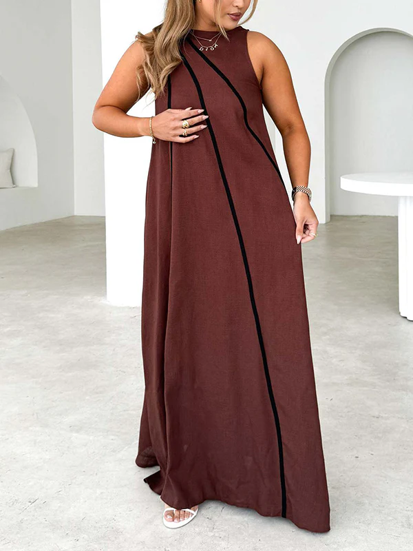 A-Line Loose Split-Joint Round-Neck Maxi Dresses - Image 4