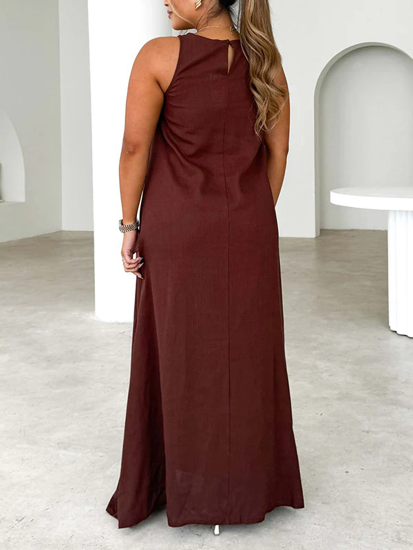 A-Line Loose Split-Joint Round-Neck Maxi Dresses - Image 6