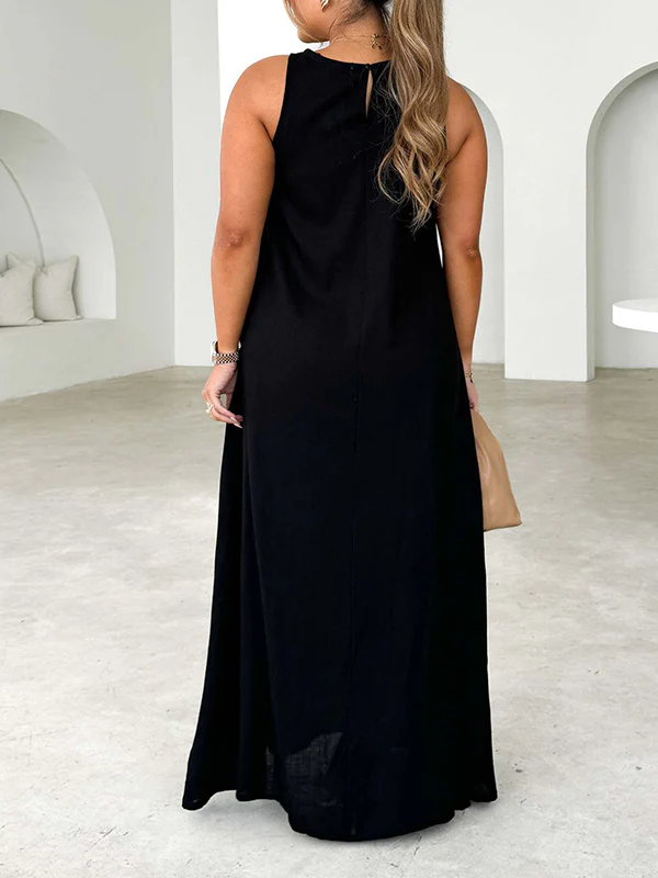 A-Line Loose Split-Joint Round-Neck Maxi Dresses - Image 7