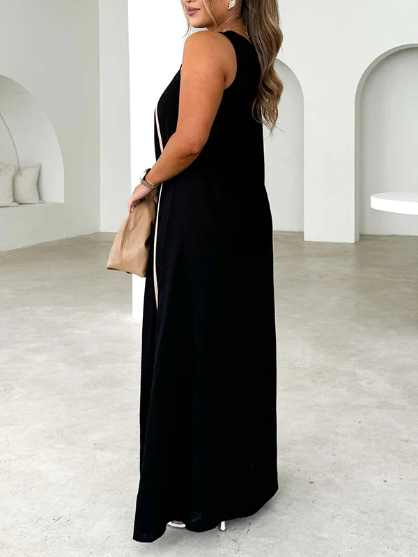 A-Line Loose Split-Joint Round-Neck Maxi Dresses - Image 8