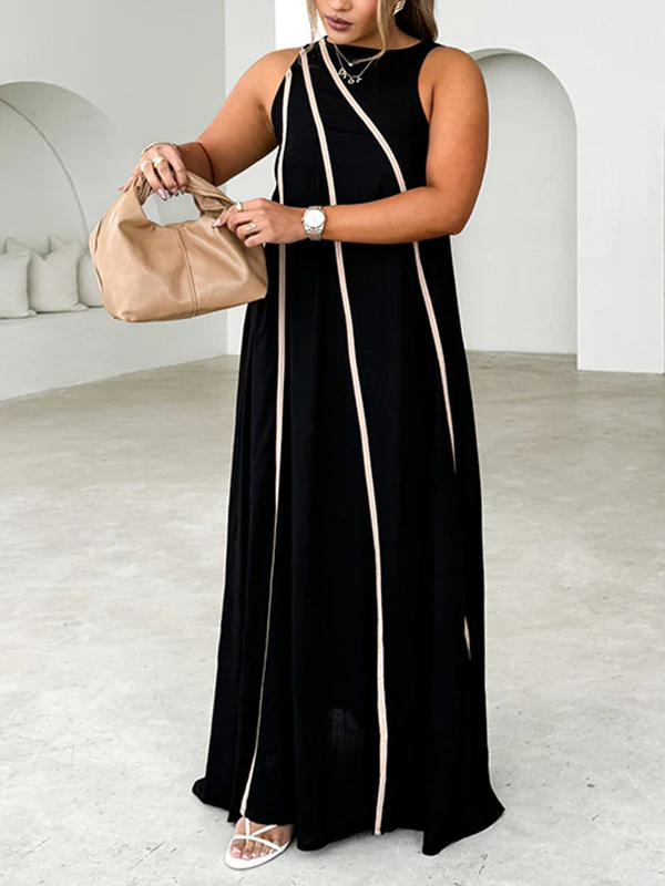 A-Line Loose Split-Joint Round-Neck Maxi Dresses - Image 9
