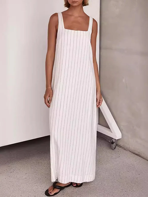A-Line Loose Striped Square-Neck Maxi Dresses - Image 5