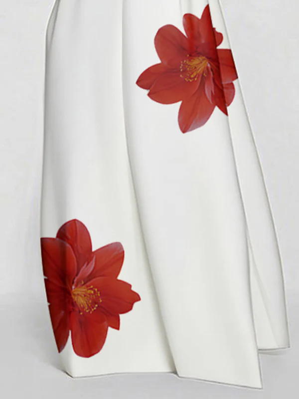 A-Line Sleeveless Asymmetric Floral Printed Split-Joint Round-Neck Maxi Dresses - Image 3