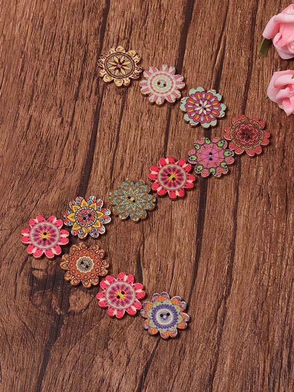 About 100Pcs Multi-Color Floral Pattern Buttons - Image 4
