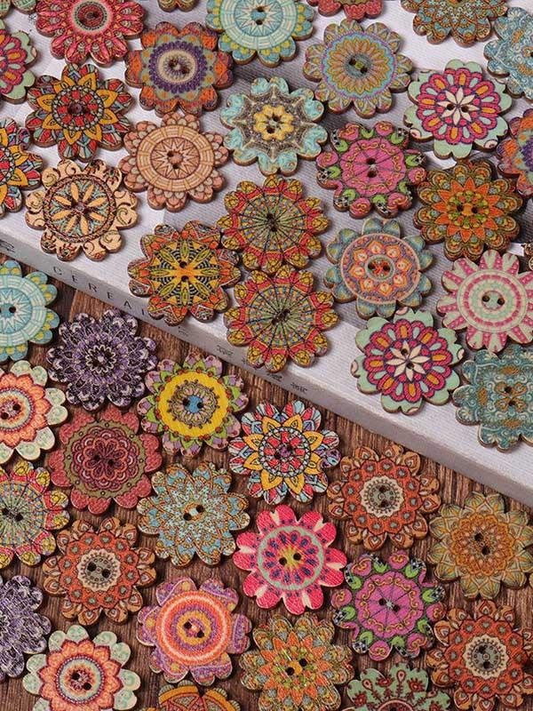 About 100Pcs Multi-Color Floral Pattern Buttons - Image 6