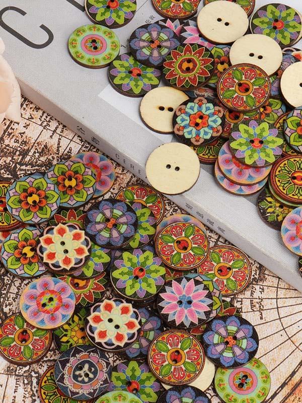 About 100Pcs Multi-Color Printed Round Buttons - Image 4