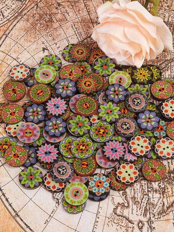 About 100Pcs Multi-Color Printed Round Buttons - Image 5