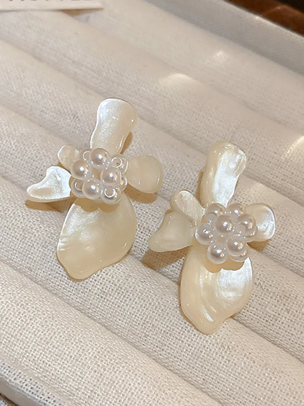 Acrylic & Imitation Pearl Flower Shape Earrings Accessories - Image 5