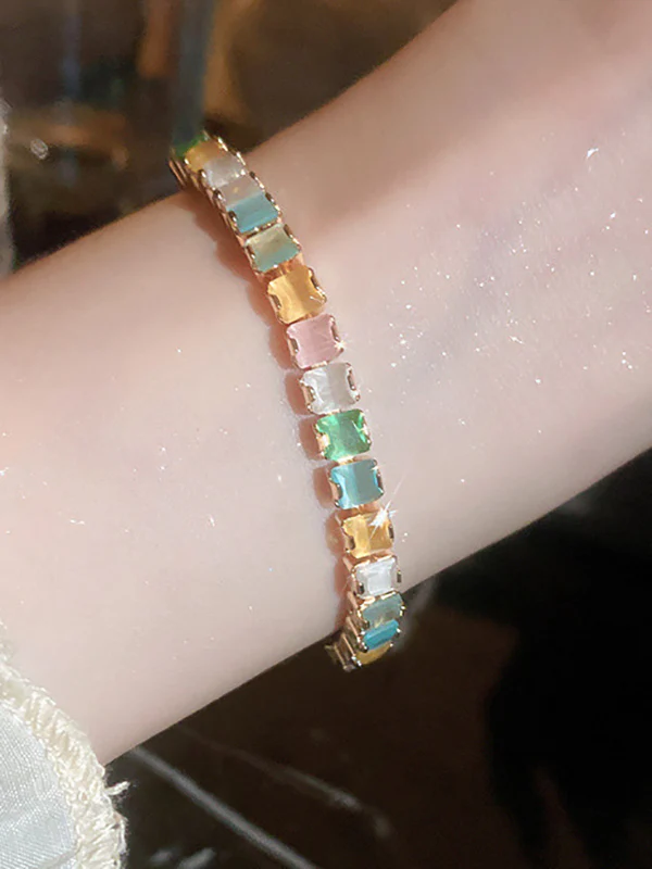 Adjustable Contrast Color Geometric Rhine Stones Bracelet Accessories - Image 2
