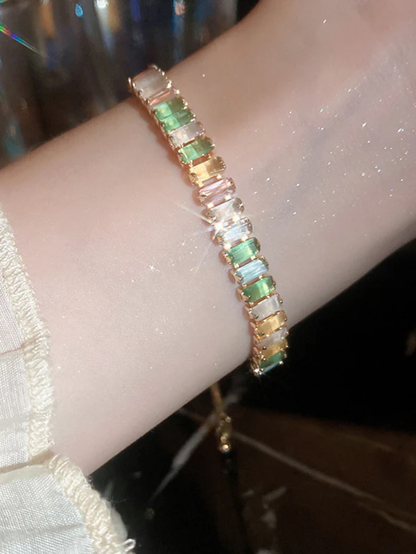 Adjustable Contrast Color Geometric Rhine Stones Bracelet Accessories - Image 3