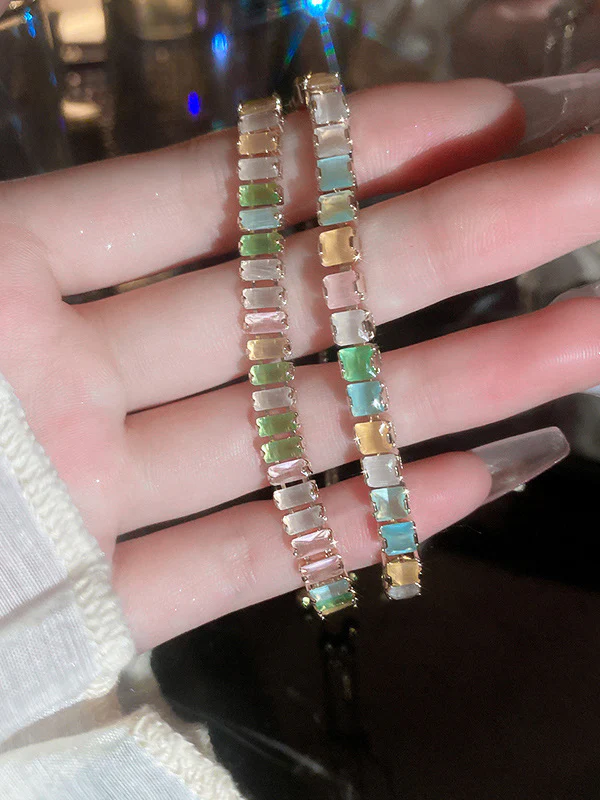 Adjustable Contrast Color Geometric Rhine Stones Bracelet Accessories - Image 4