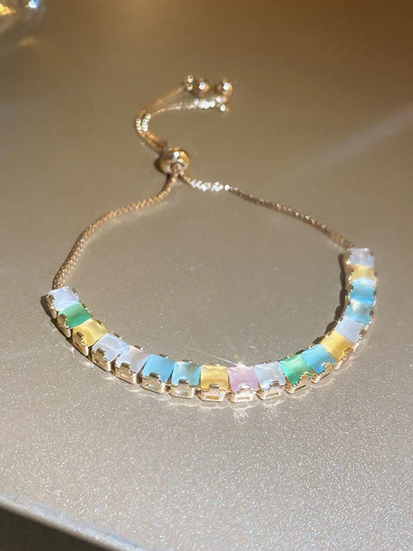 Adjustable Contrast Color Geometric Rhine Stones Bracelet Accessories - Image 5