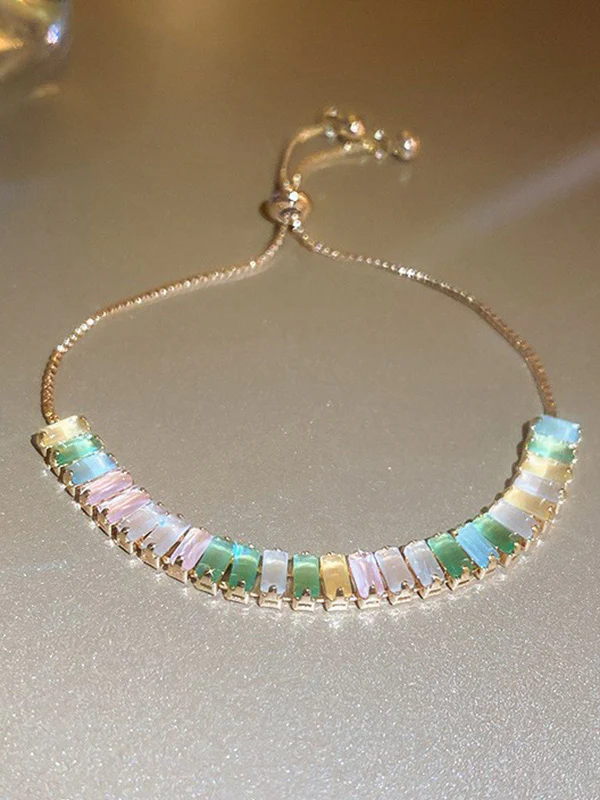 Adjustable Contrast Color Geometric Rhine Stones Bracelet Accessories - Image 6