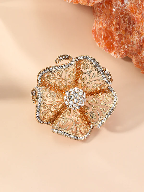 Adjustable Flower Shape Hollow Rhinestone Rings Accessories - Image 10