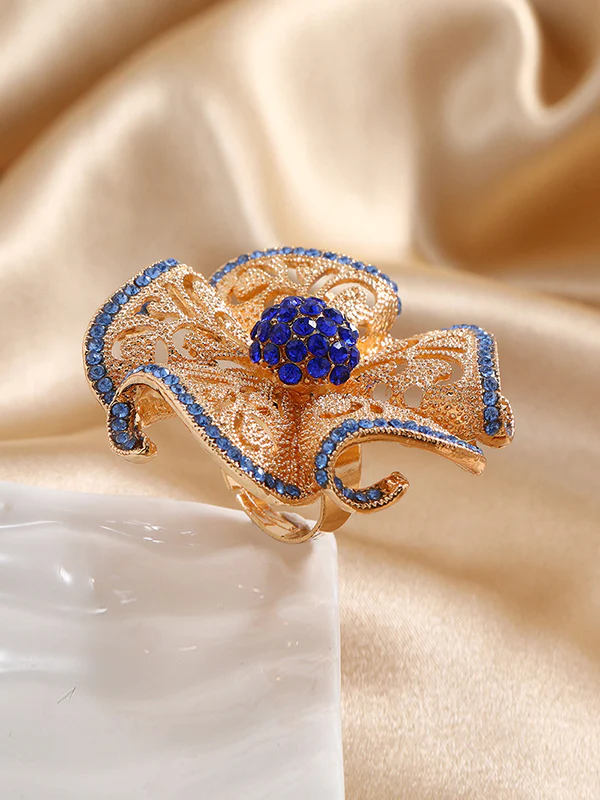 Adjustable Flower Shape Hollow Rhinestone Rings Accessories - Image 12
