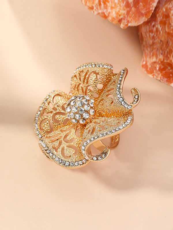 Adjustable Flower Shape Hollow Rhinestone Rings Accessories - Image 13