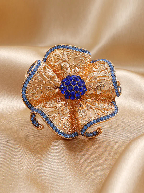 Adjustable Flower Shape Hollow Rhinestone Rings Accessories - Image 2
